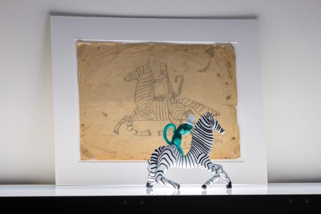 Zebra with monkey in opaque polychrome glass, 1948-49, Fulvio Bianconi for Venini