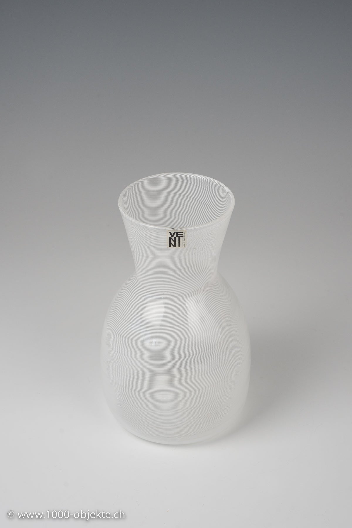 Venini Murano Glass Vase White Thread Design , signed and labeled