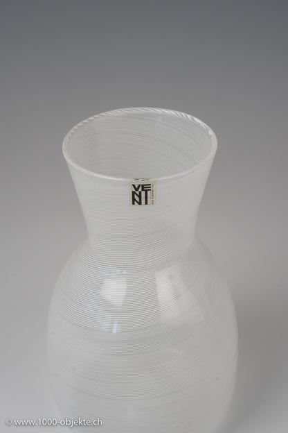 Venini Murano Glass Vase White Thread Design , signed and labeled