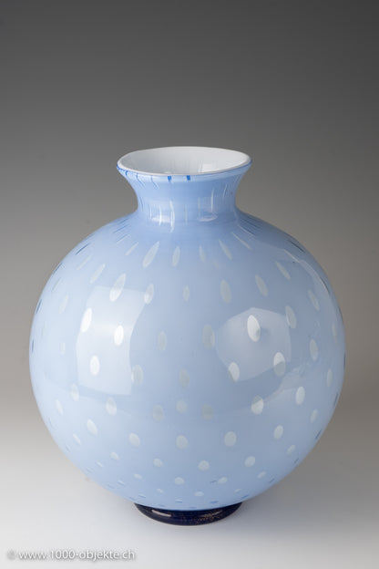 Barovier & Toso. Vase. Light blue jacketed vase with regular inclusion of bubbles. 1940