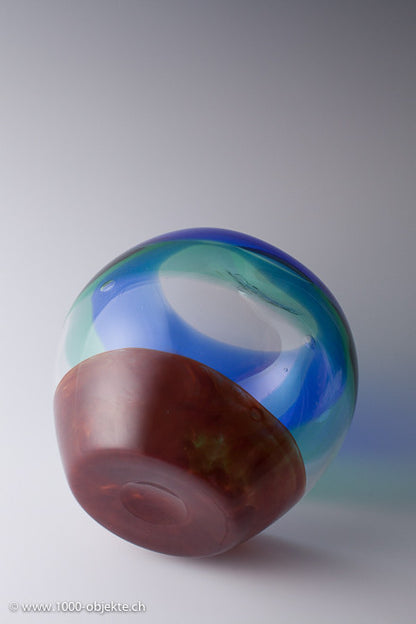 Egg shaped Murano glass vase with incalmo bands around 1980