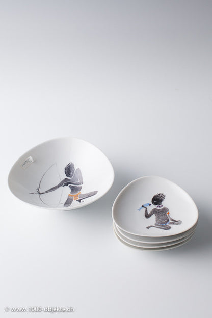 Set of 7 Rosenthal plates/bowls black children, 1950