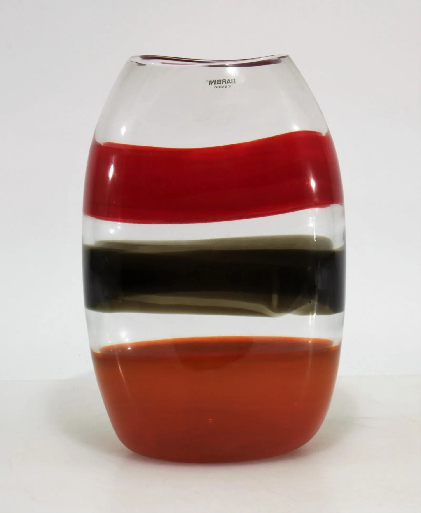 Alfredo Barbini Red & Clear Glass Vase, circa 1970